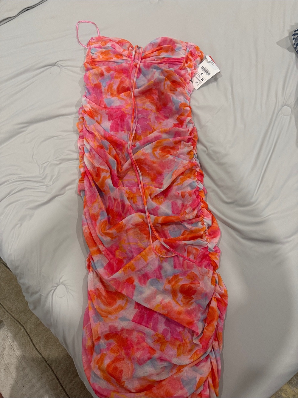 Zara Pink and Orange Ruched Midi Dress